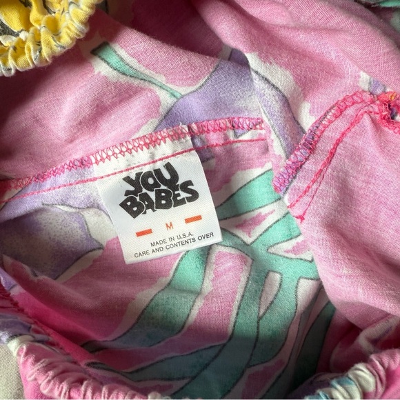 Vintage 90s Pink Pineapple Print Shorts You Babes Size Medium Elastic Waist - Picture 3 of 4